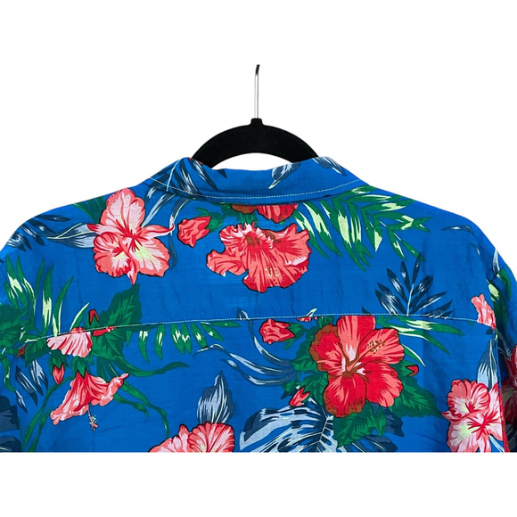 Jogal Hawaiian Tropical Flowers Short Sleeve Button Down Shirt Size Medium Blue - Picture 6 of 6